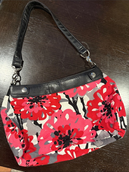 Handbags - Thirty one 31 Floral Red & Pink Canvas Shoulder Bag with Black Trim hobo purse